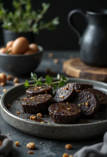 Drisheen, gazdag fekete puding húsos töltelékkel, friss fűszerekkel