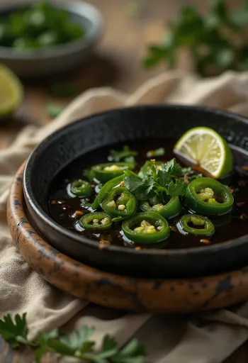 Jalapeños lime balzsamecetszósz tálalva