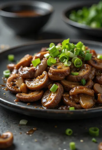 Marha Bulgogi Gombával koreai stílusú étel tálalva