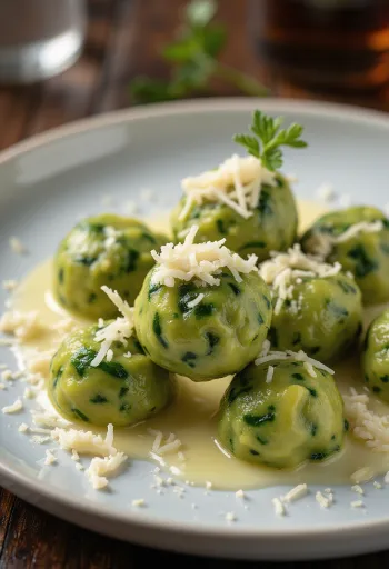 Spenótos német knödel vajjal tálalva