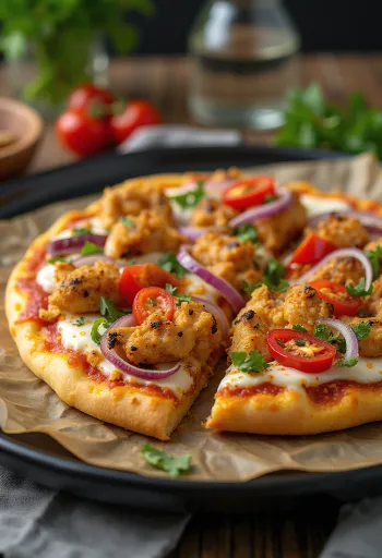 Ghanaian stílusú pizza fűszeres csirkével