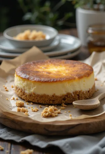 Sütemény alapú sajttorta tálalva