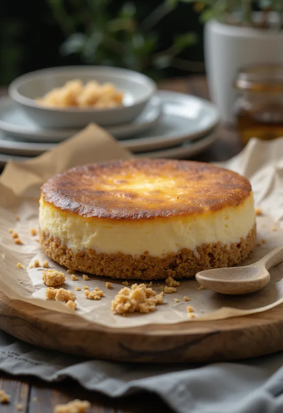 Sütemény alapú sajttorta tálalva