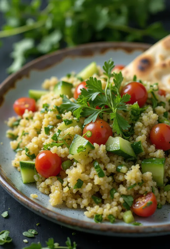 Tabbouleh zöldfűszerekkel frissen tálalva