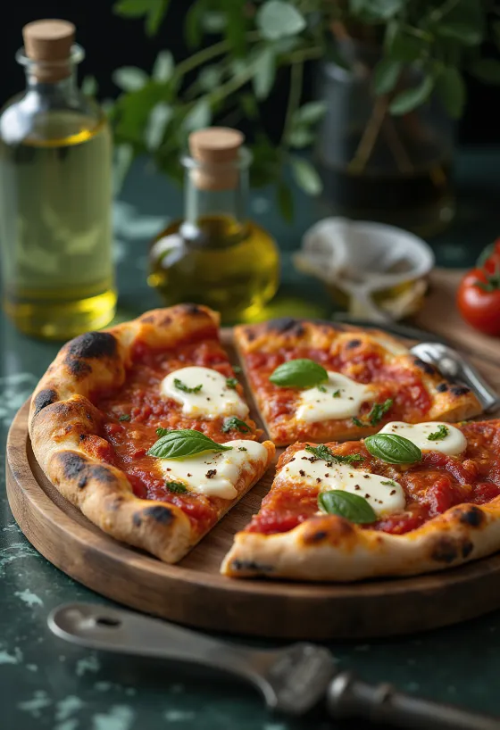 Vegán Margherita pizza növényi sajttal tálalva