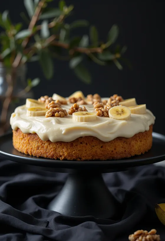 Banános diótorta mascarpone krémmel és dióval díszítve