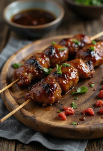 BBQ csirkemájas nyárs tálalva