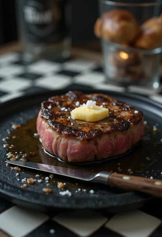 Bélszín steak tálalva