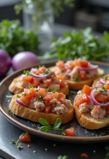 Bruschetta tonhallal és paradicsommal