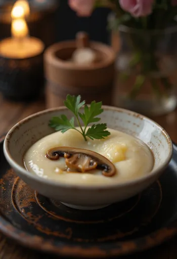 Chawanmushi shiitake gombával, gőzölt tojásos puding gombaszeletekkel
