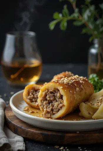 Haggis tálalva főtt burgonyával és fehérrépával