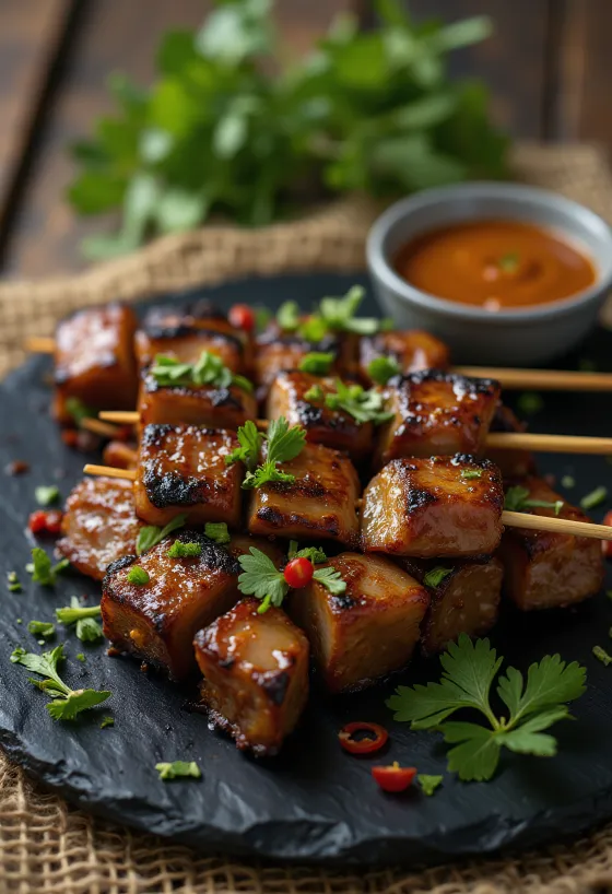 Kacsa Satay, grillen sült kacsahús mogyoróvajas pácban