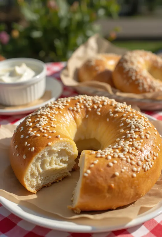 Frissen sült klasszikus bagel, ropogós és aranybarna héjjal