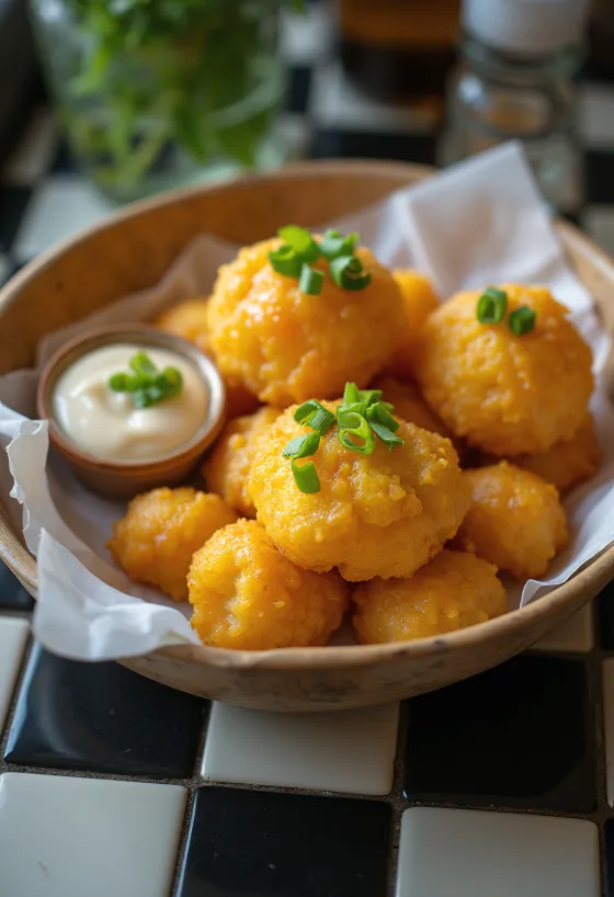 Kwek-kwek zöldhagymával tálalva