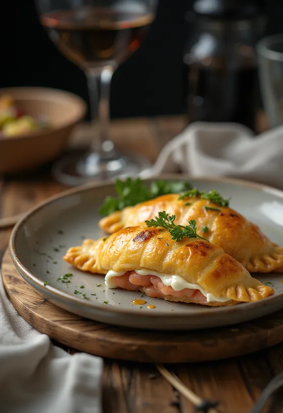 Lazacos empanada aranybarnára sütve