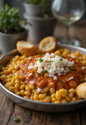 Misal Pav Ahmednagar stílusban, gazdag fűszerekkel és kókuszos mung babbal