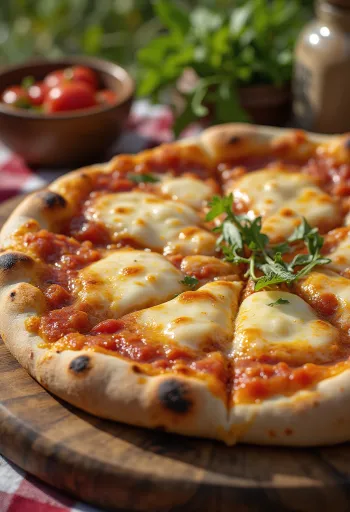 Turkmen stílusú pizza tálalva helyi paradicsomszósszal
