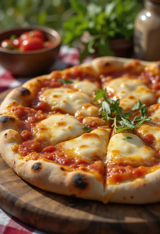 Turkmen stílusú pizza tálalva helyi paradicsomszósszal