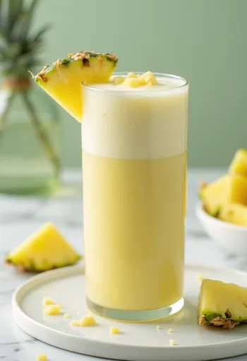 Probiotikus zöld tea-ananászos kefir friss mentával díszítve