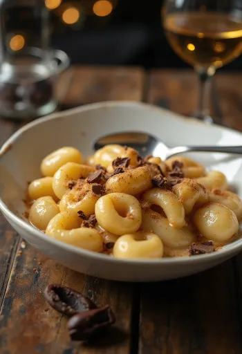 Rumlikőrös gnocchi tálalva