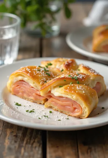 Stromboli füstölt lazaccal tálalva, gazdag füstölt lazaccal és olvadt mozzarellával a tetején, kívül ropogós és belül puha.