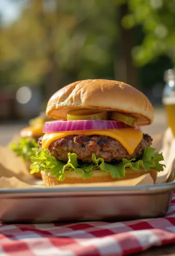 Frissen készült sütőben sült hamburger sajttal és zöldségekkel