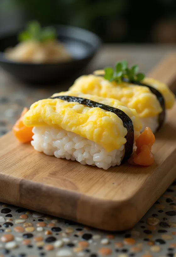 Tamago Sushi, tojásos sushi, friss tojás a sushin