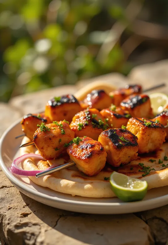 Tandoori csirke kebab frissen tálalva