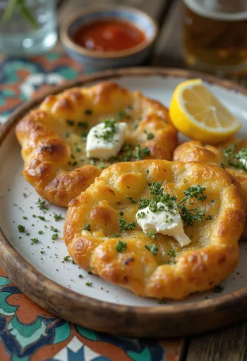 Tiganopsomo feta sajttal és oregánóval tálalva, friss és fűszeres görög kenyér