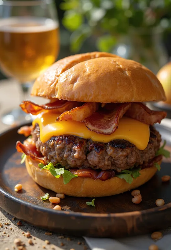Almás-baconös burger tálalva