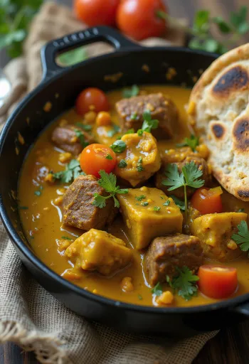 Bhuna Beef Kurkumával, friss korianderrel tálalva