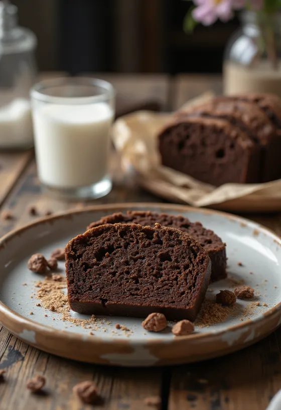 Broa de fubá com chocolate, egy szelet csokoládés kukoricadara sütemény egy tányéron