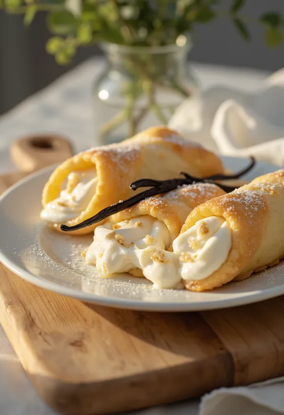 Cannoli ropogós tésztával, vaníliás ricottakrémmel töltve