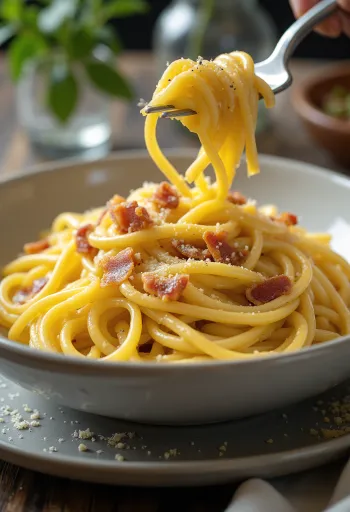 Carbonara szalonnával tálalva