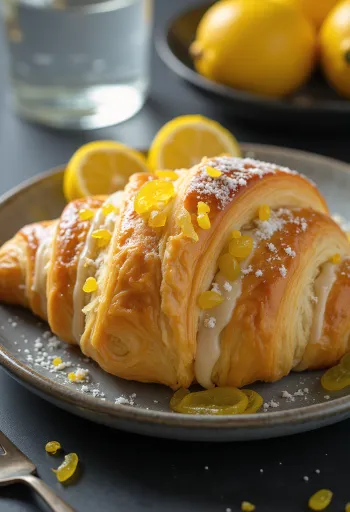 Kandírozott citromos croissant tálalva