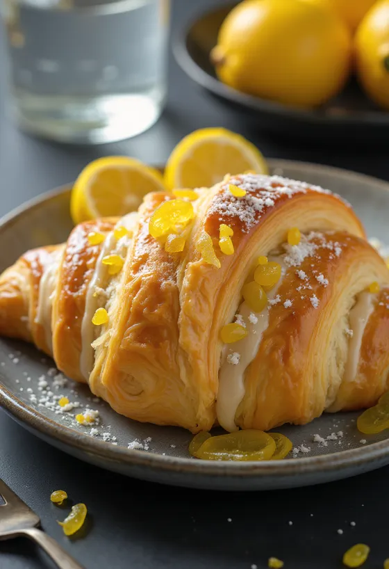 Kandírozott citromos croissant tálalva