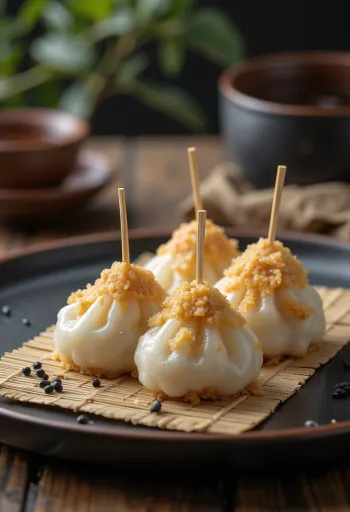 Kinako dango, pörkölt szójaliszttel és cukorral borítva