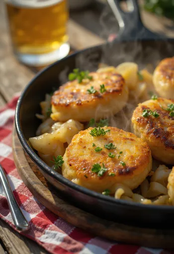 Klasszikus Bubble and squeak tálalva, aranybarna ropogós réteggel