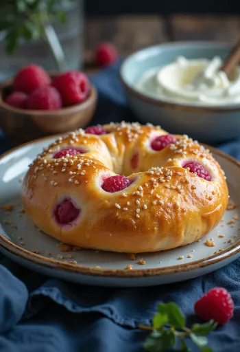 Málnás bagel tálalva