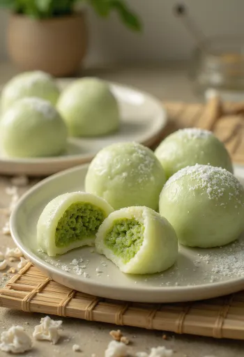 Mochi zöld teával, friss zöld tea ízzel és gluténmentes tésztával
