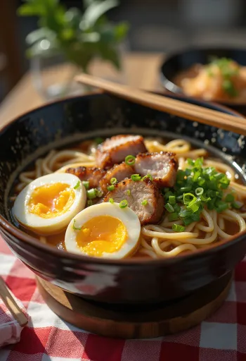 Shoyu ramen szójaszószos alaplével és feltétekkel