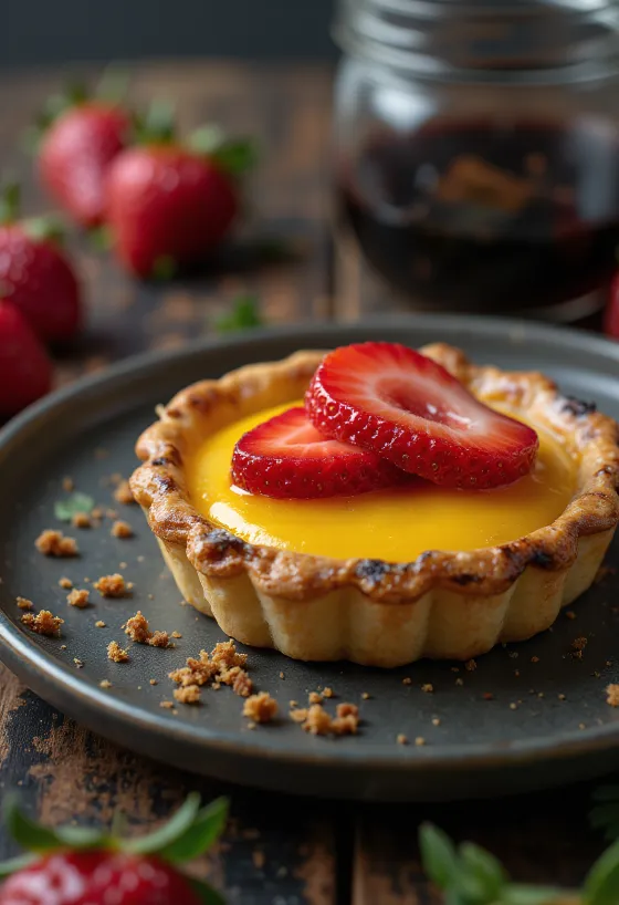 Tarte de nata eperrel, tejszínnel és friss eperrel díszítve