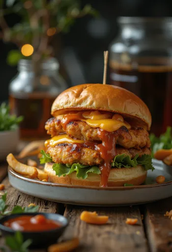 Teriyaki csirkés hamburger szezámmaggal és salátával