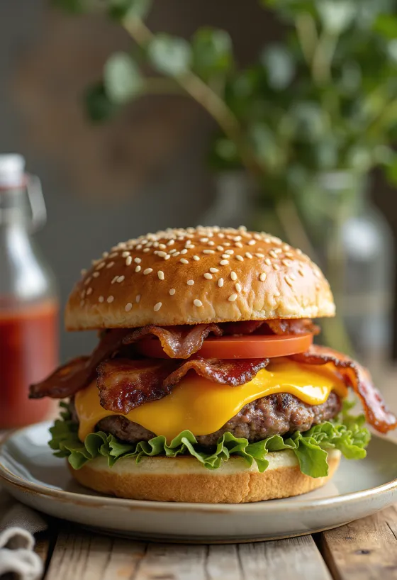Amerikai stílusú burger tálalva