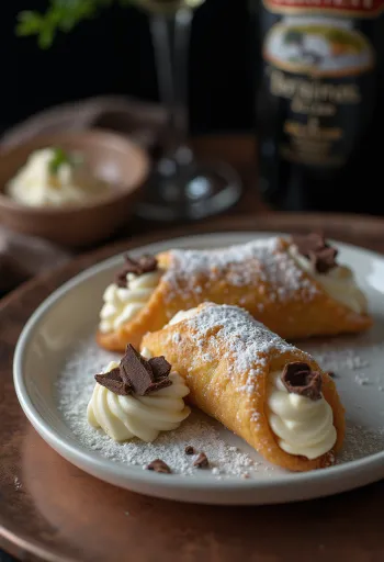 Baileys-es cannoli tálalva