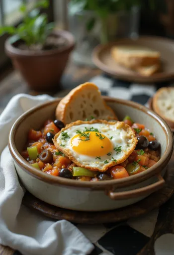 Caponata cataniai stílusban sült padlizsánnal, zellerrel és olívabogyóval tálalva