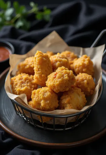 Chicken nuggets tálalva ropogós aranybarna bundával