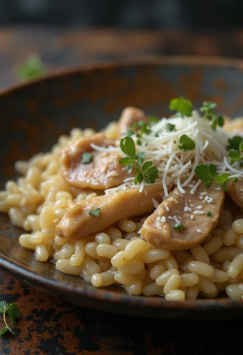Csirkemáj rizottó parmezánnal és petrezselyemmel tálalva