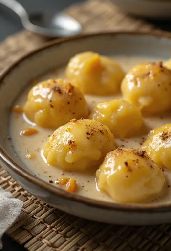 Kandírozott gyömbéres gnocchi tálalva