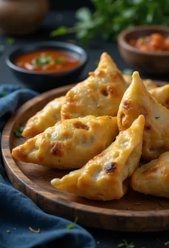 Lencsés samosa tálalva